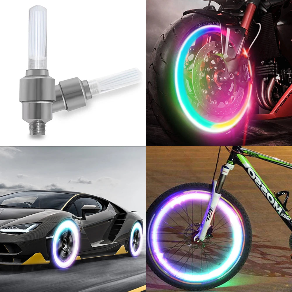 LED Lights Tyre Tire Valve Caps Wheel Spokes Neon Colorful LED Light